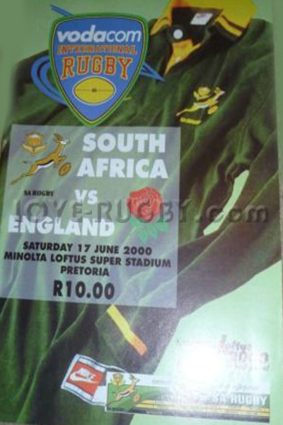 2000 South Africa v England  Rugby Programme